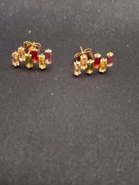 Source Unknown Gold-Tone Multi-Color Baguette Stud Earrings